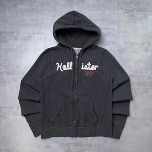 Y2K Grey Hollister Surf Grunge Thermal Zip Up Hoodie